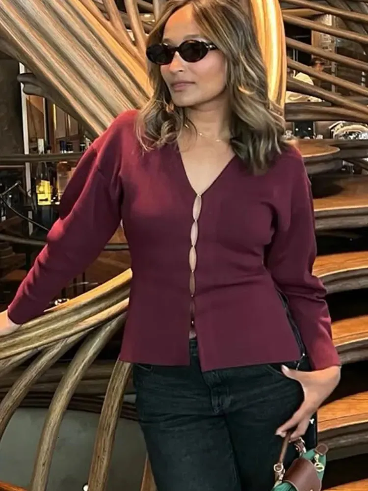Cardigan da donna autunnale con scollo a V, a maniche lunghe, lavorato a maglia, corto, casual, lavorato, bianco, M