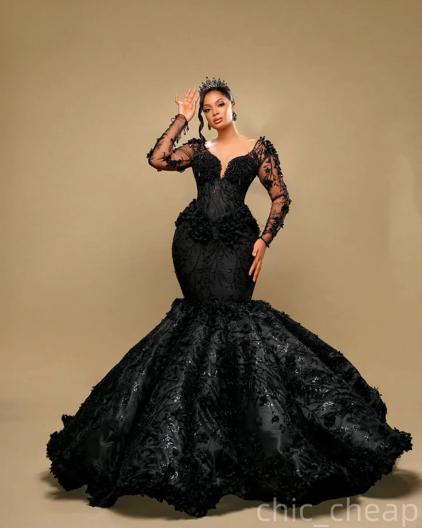 mermaid black prom dresses 2025 Mermaid Black Sequin Prom Dresses 2025 Sparkly Long Evening Gown Black / US18W