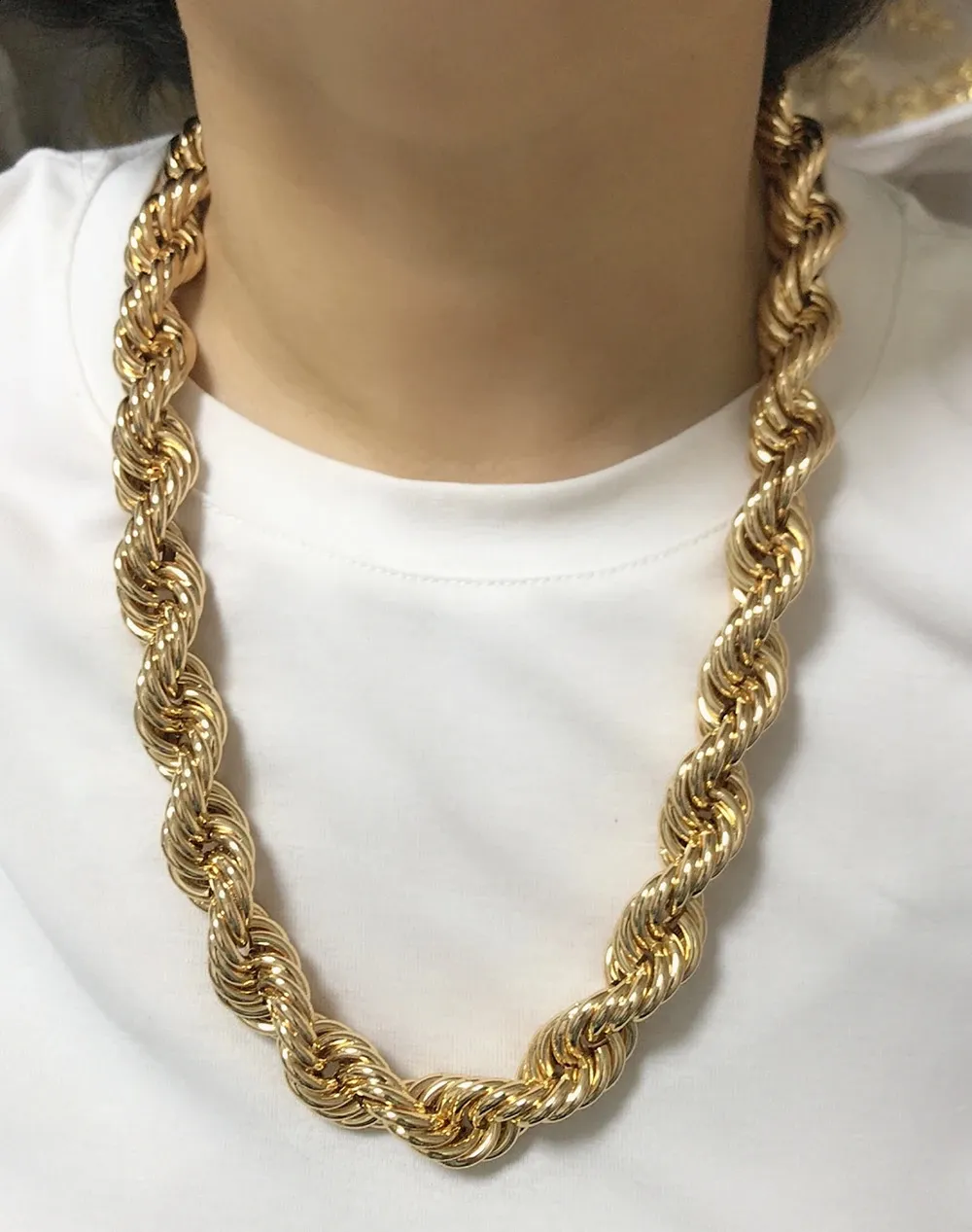 60cm Length 16mm Thickness 24K Gold Color Plated Big Rope Chain ...