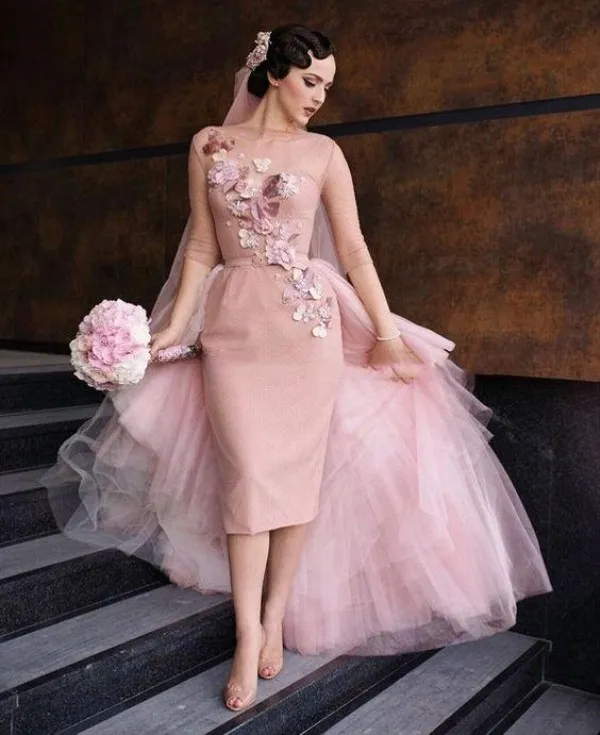Pretty Blush Pink Sheath Wedding Dress With... From Elegantweddings,  $106.78 | DHgate.Com