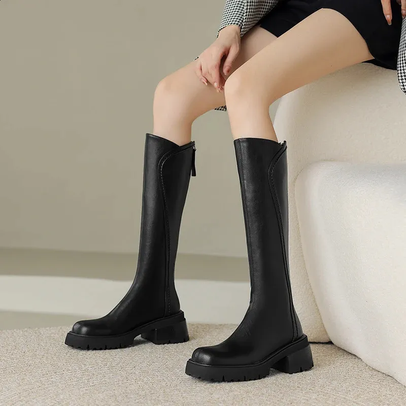 Winter Vintage Platform Woman Knight High Boots Concise Soft Plush Thick Sole Shoes Ladies Stretch Slim Modern Long_voghion.com