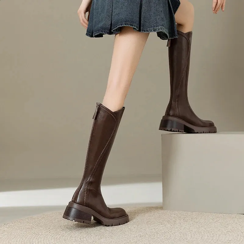 Winter Vintage Platform Woman Knight High Boots Concise Soft Plush Thick Sole Shoes Ladies Stretch Slim Modern Long_voghion.com