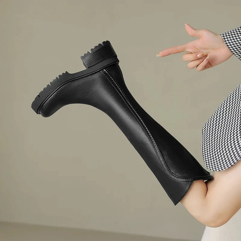Winter Vintage Platform Woman Knight High Boots Concise Soft Plush Thick Sole Shoes Ladies Stretch Slim Modern Long_voghion.com