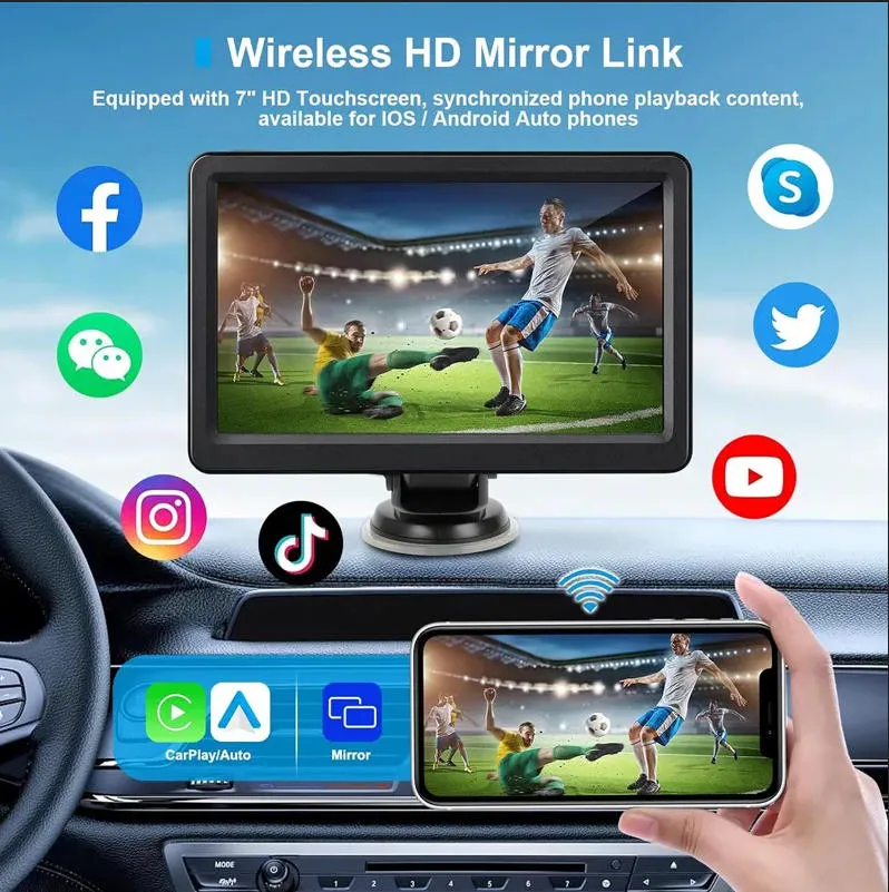Autoradio 1 Din 7 Pollici Con Wireless Carplay E Android Auto – Touchscreen, YouTube, Mirror Link, Bluetooth, FM, Telecamera Posteriore E Controllo Al Volante
