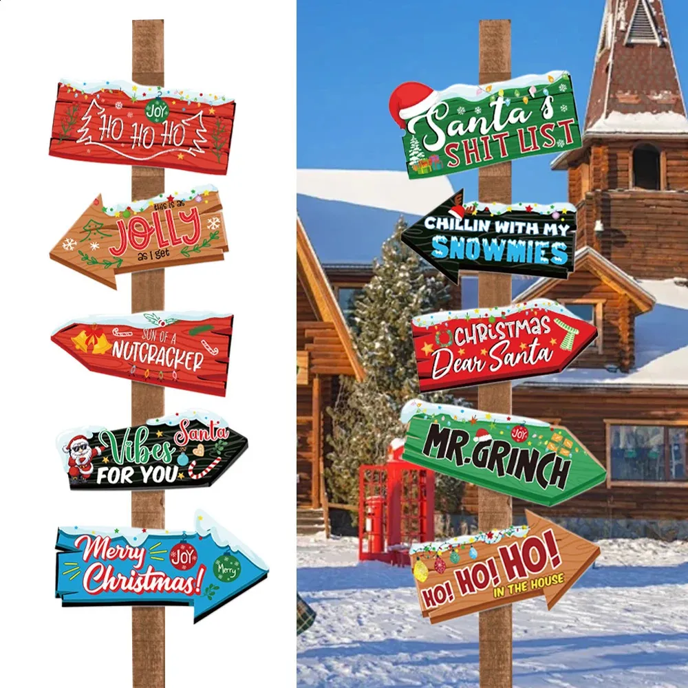 Christmas Decoration Directional Signs Cartoon Paper Sign Set Diy Xmas ...