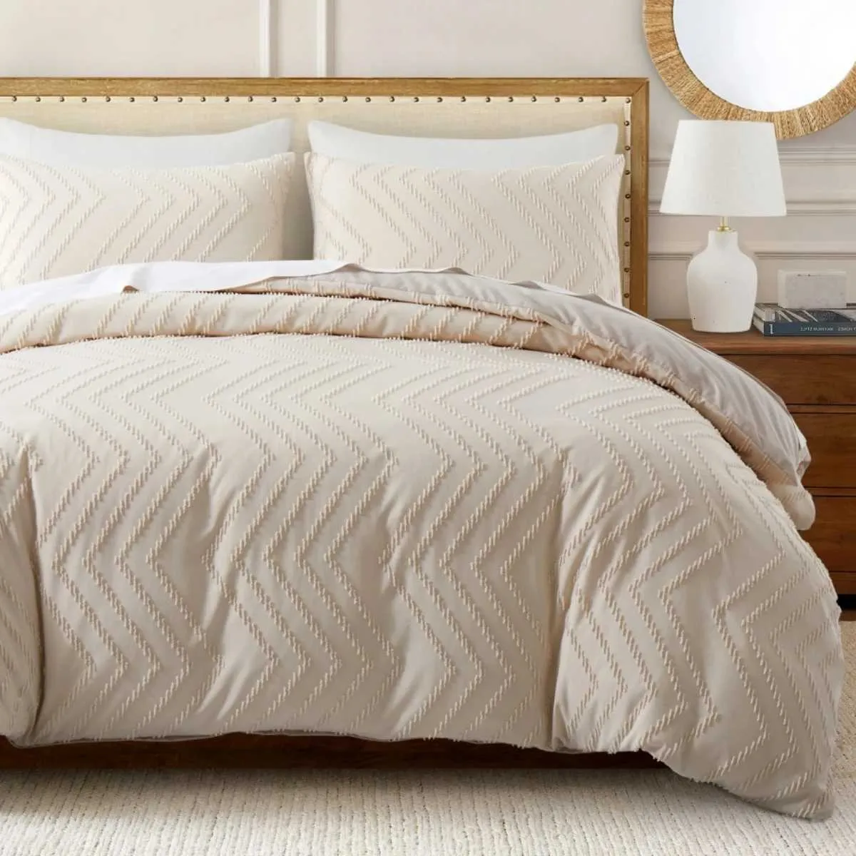 Beige Gestreifte Steppbettbezug King Boho Bettwäsche... Von 14,85 €