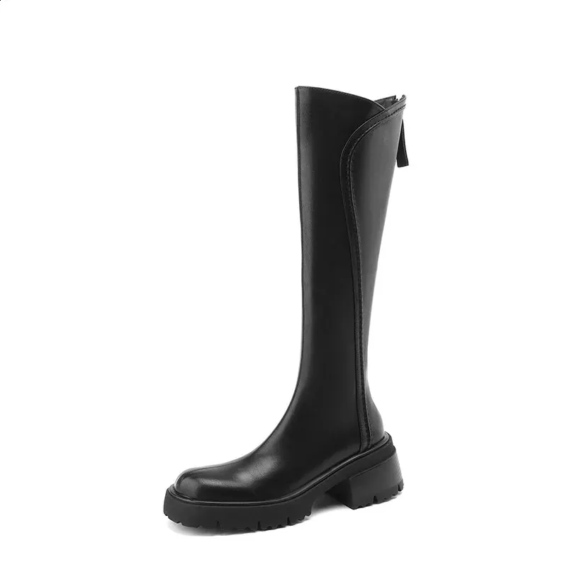 Winter Vintage Platform Woman Knight High Boots Concise Soft Plush Thick Sole Shoes Ladies Stretch Slim Modern Long_voghion.com