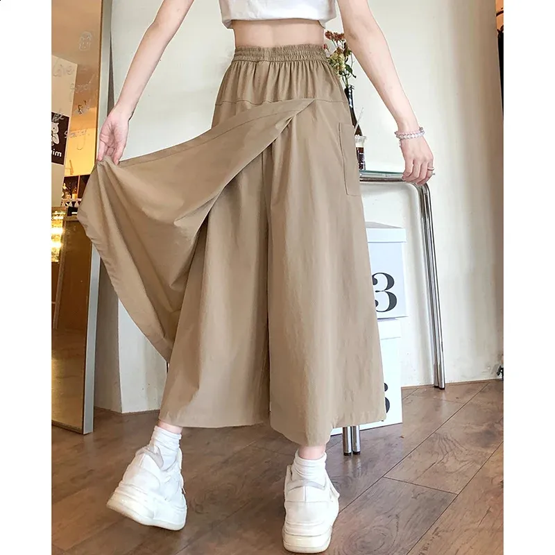 Pantaloni larghi in lino da donna, pantaloni casual da salotto, pantaloni palazzo con coulisse e vita elastica, Ylistyle C1988 - Italia