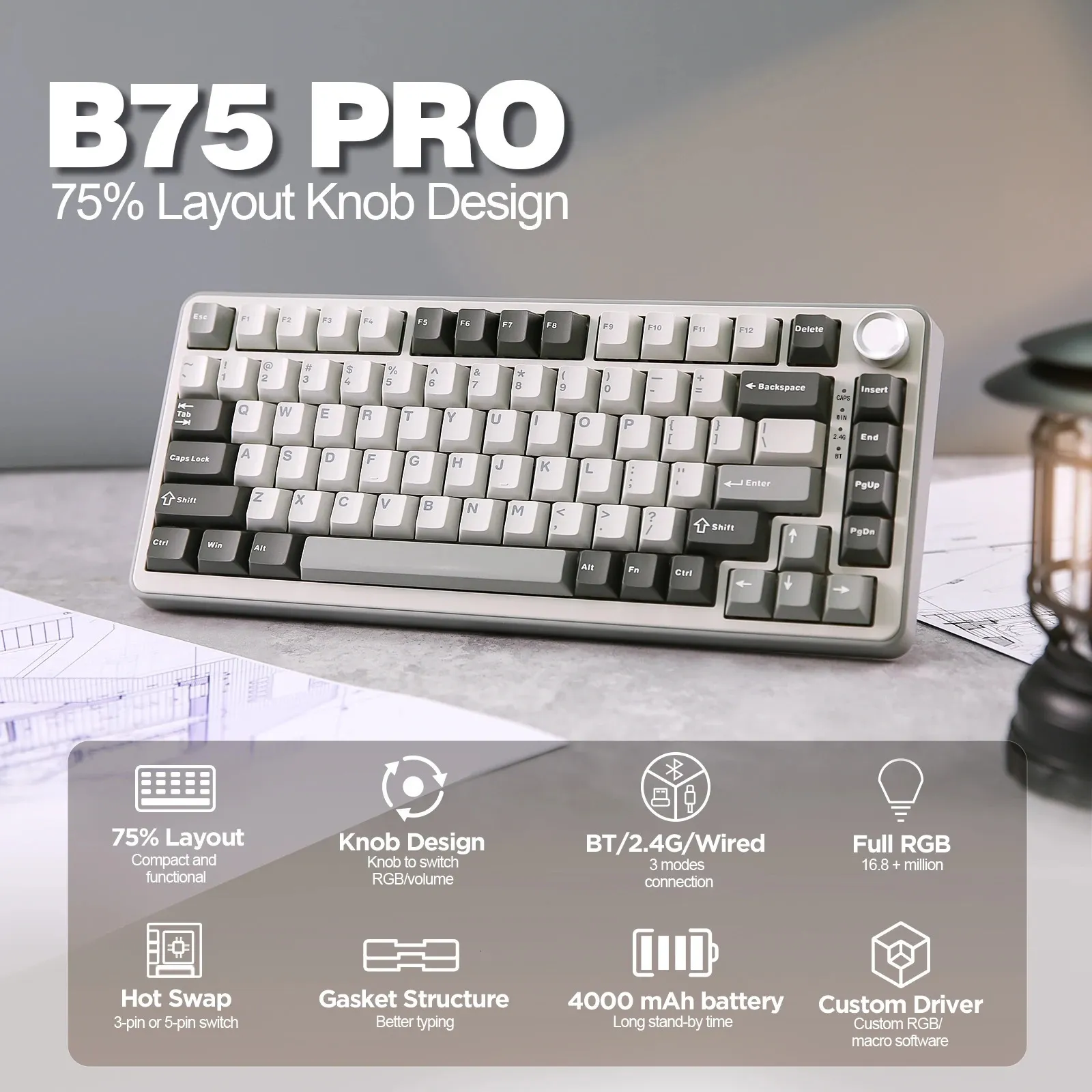 YUNZII B75 プロ 82Key ワイヤレスメカニカルゲーミングキーボード