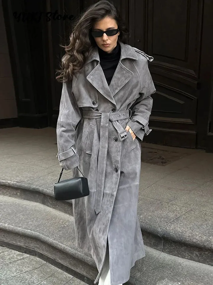 Donna Cappotto Lungo Doppio Petto – Trench Autunno Inverno In Lana, Con Risvolto A Tacca E Tasche Laterali. Elegante E Caldo, Taglio Sotto Il Ginocchio, Tinta Unita
