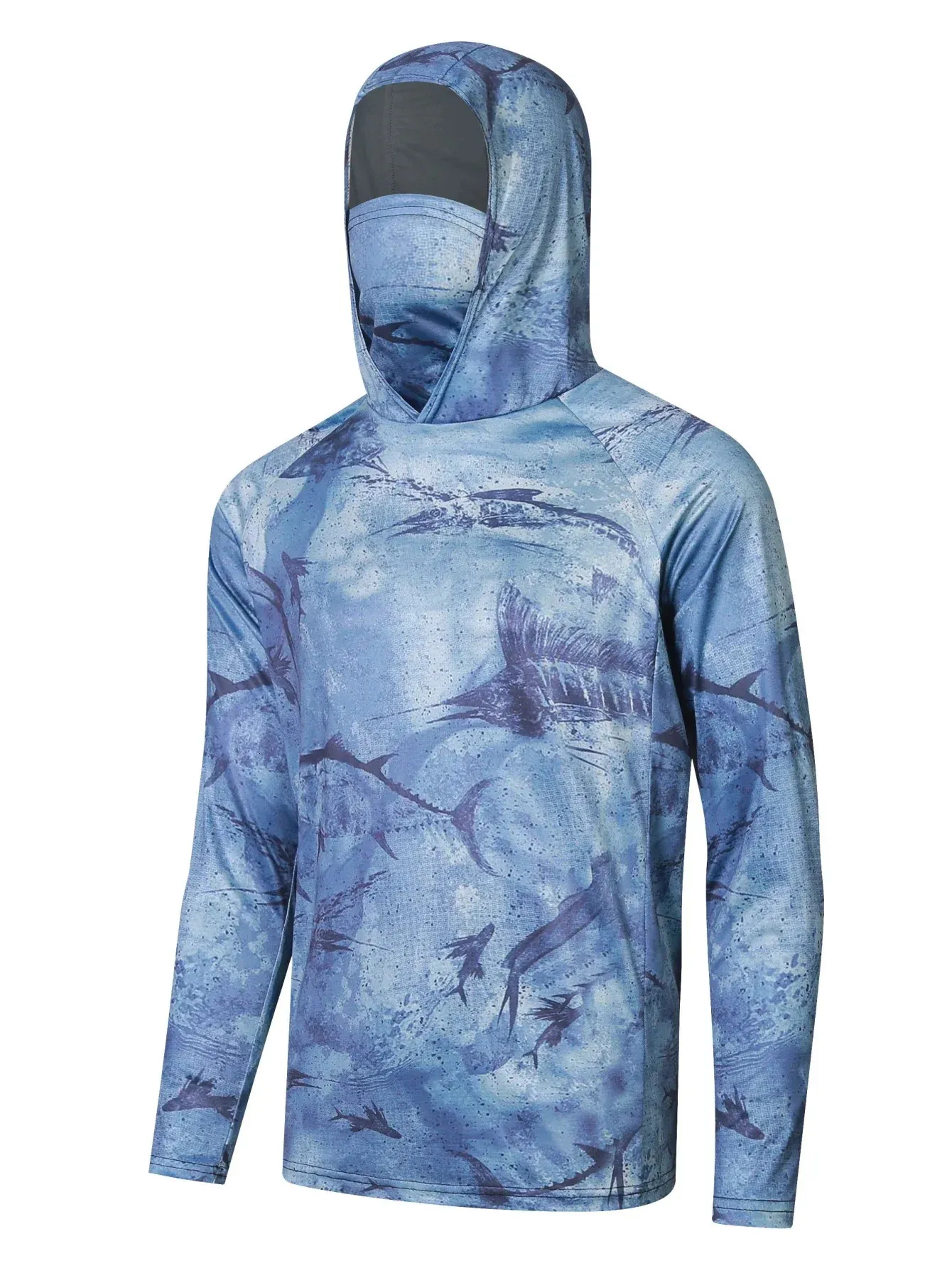 KastKing Sweat à capuche UPF 50 pour homme et femme, manches longues, respirant, évacuation de l'humidité, J : Brume argentée avec cache-cou, Petit