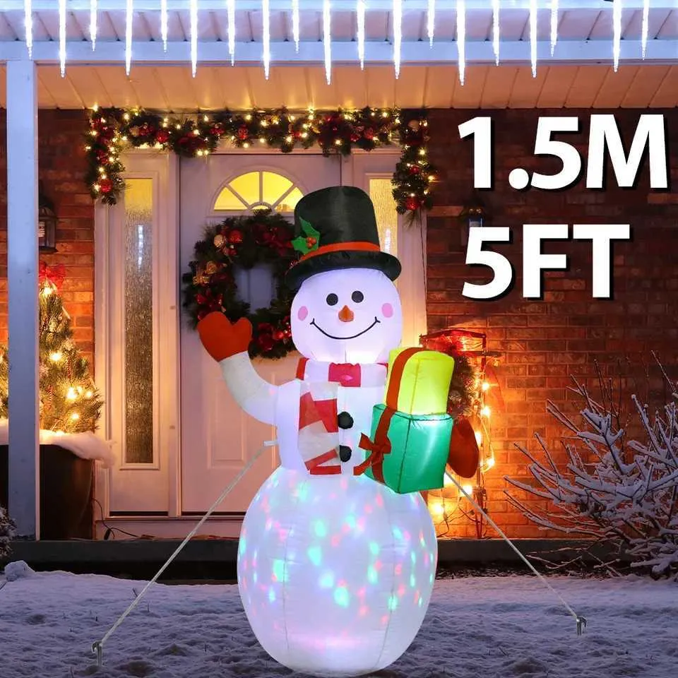 Pupazzo di neve gonfiabile con cane e coniglietto LED - 180 cm