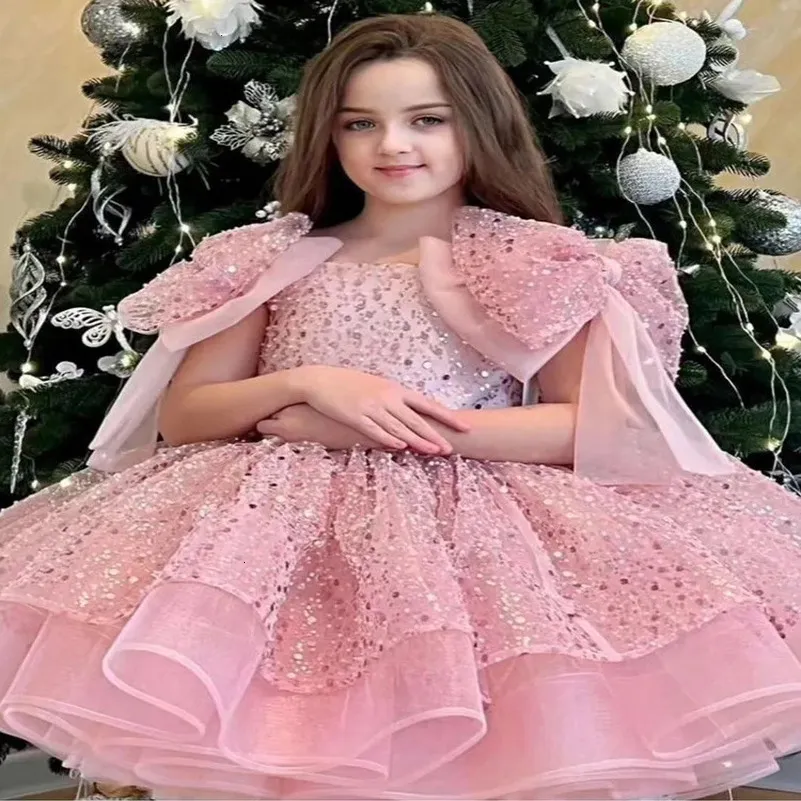 pink puffy prom dress Dresses A Line Strapless Lace Top Tulle Prom With Slit designed to make you feel like royalty Glitter Lace Appliques Ruffle Tiered