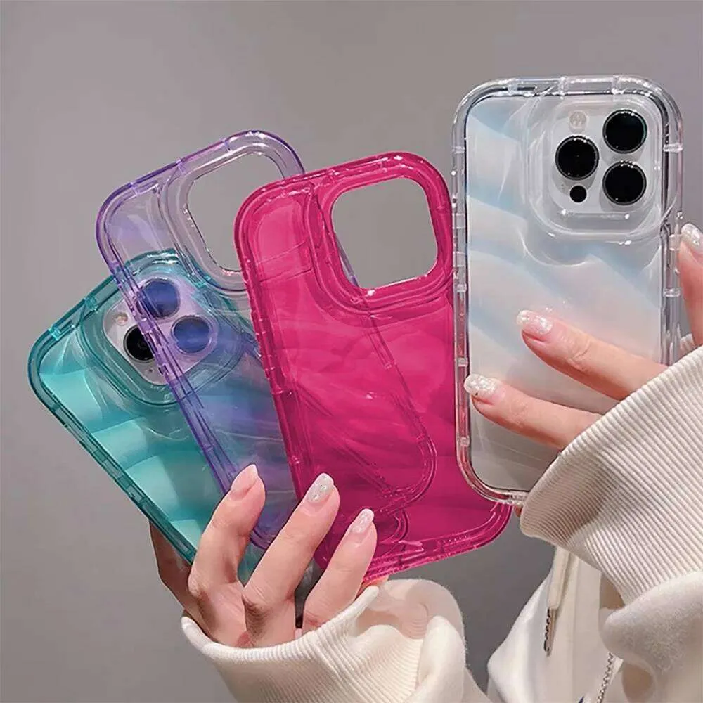 Colorful 2 In 1 Simple Wave Pattern Silicone Shockproof IPhone Case For - Foto 2