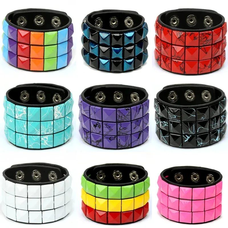 Edgda Punk Rock Flower Pattern Wristband largo in pelle PU