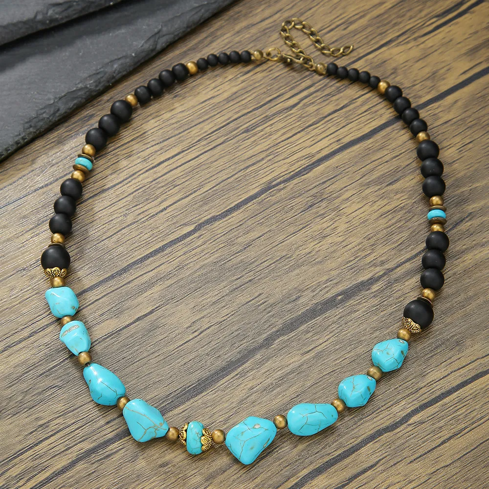 Mnnliche Halsband-Halskette, trkisfarbene bhmische Halskette fr Mnner   Silber-Akzent-Edelstein-Schmuck