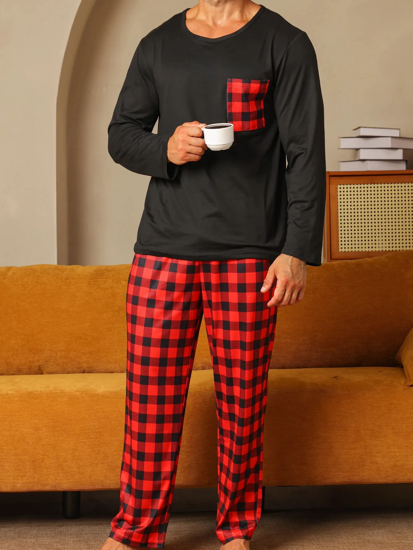 Set Da Due Pezzi Pigiama Da Uomo Autunno E Inverno Pantaloni A Maniche Lunghe A Quadri Pigiama I251021 Da 12,23 € | DHgate