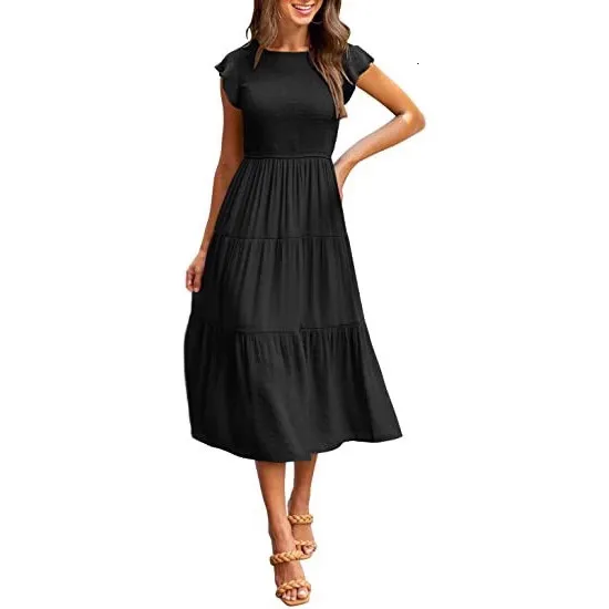 knee length dresses for ladies Short Sleeve Swing Dress