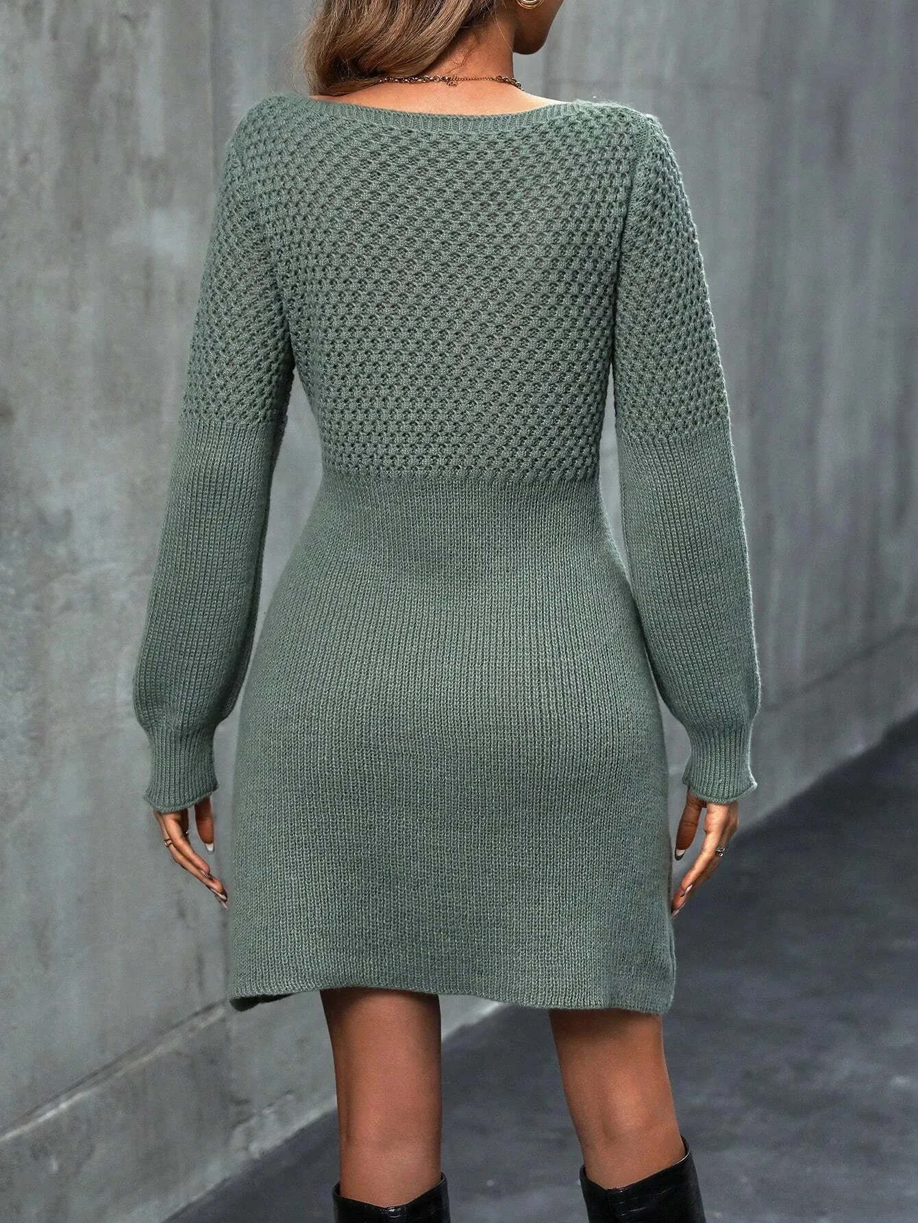 Elegant Women's womens Long Sweater dress with V-Neck and Long Sleeves for Spring and Fall - Plain Bishop Style Sweater (Style 251008)