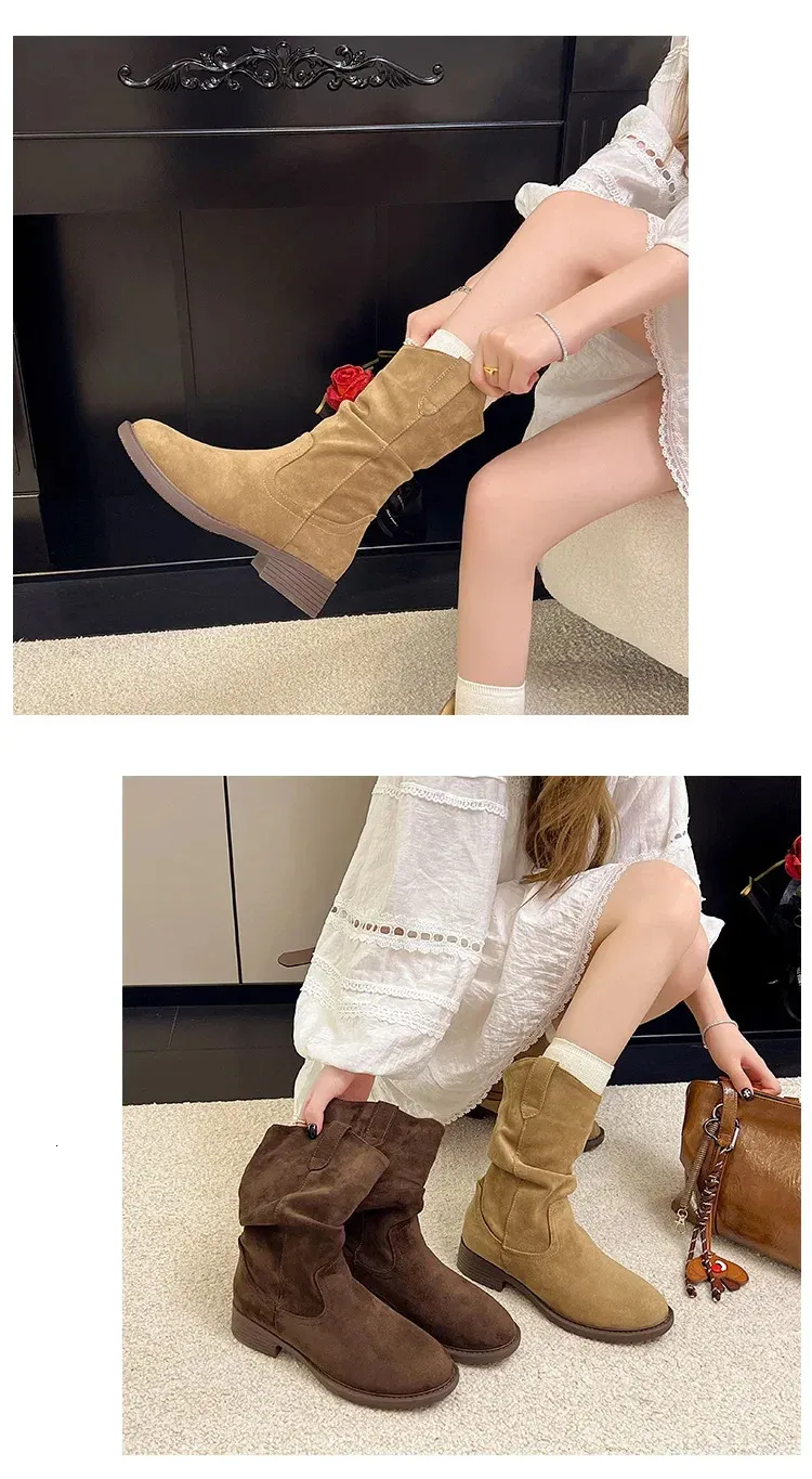 Western suède laarzen met blokhak voor dames in retro stijl_voghion.com