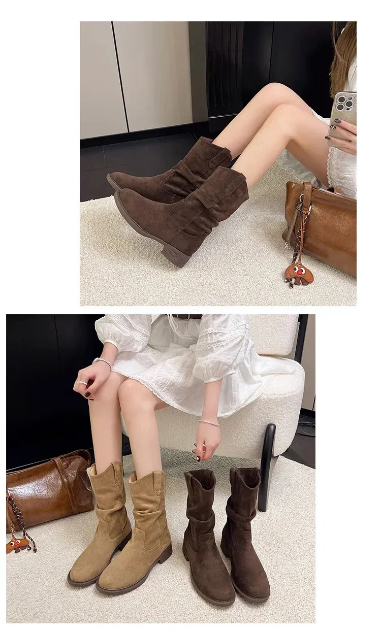 Western suède laarzen met blokhak voor dames in retro stijl_voghion.com
