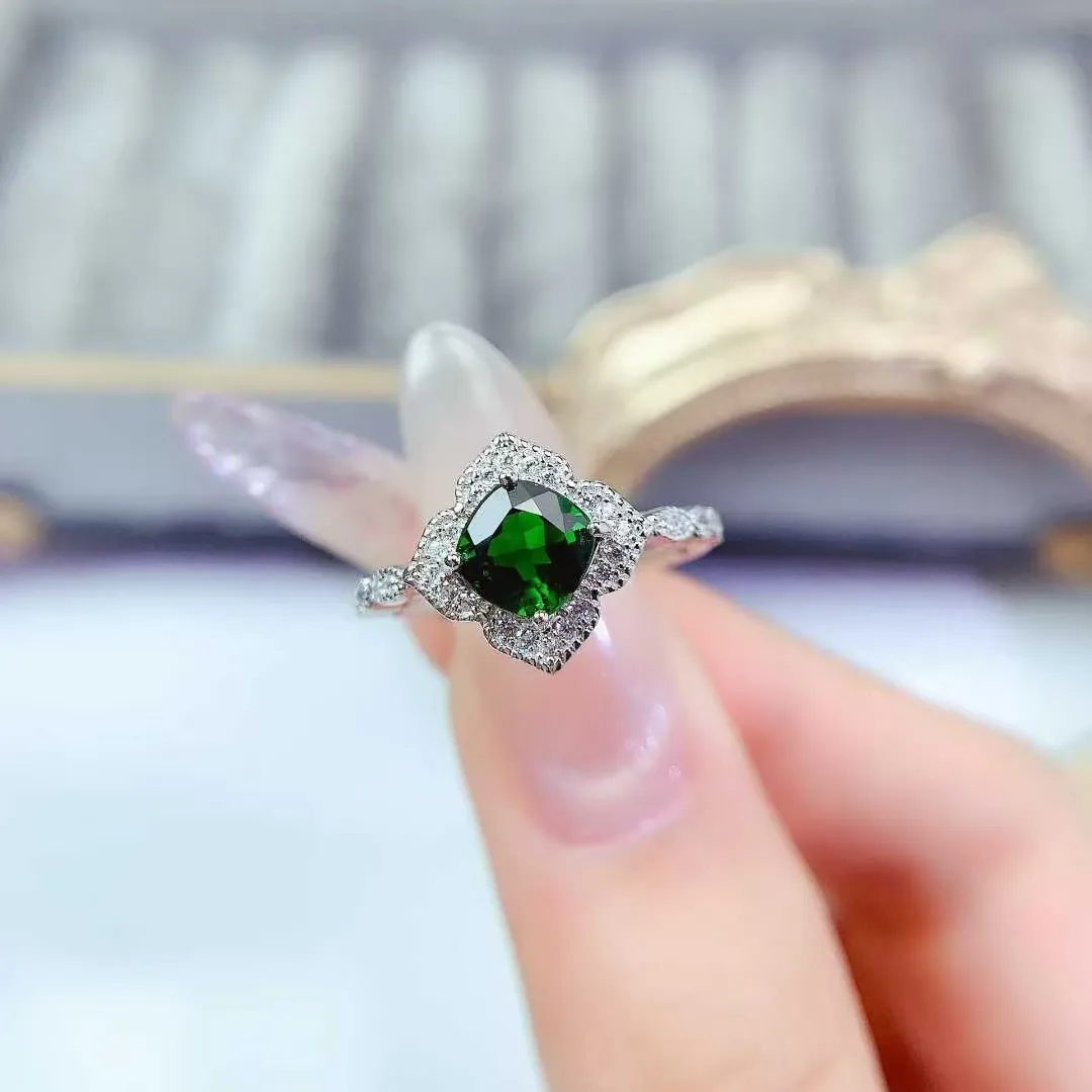 DHgate 천연 크롬 디옵사이드 링 925 실버 보석 쥬얼리 인증서 6mm 0.8ct 정품 디옵사이드 실버 링, 18K 골드 도금 |  인기 상품 확인