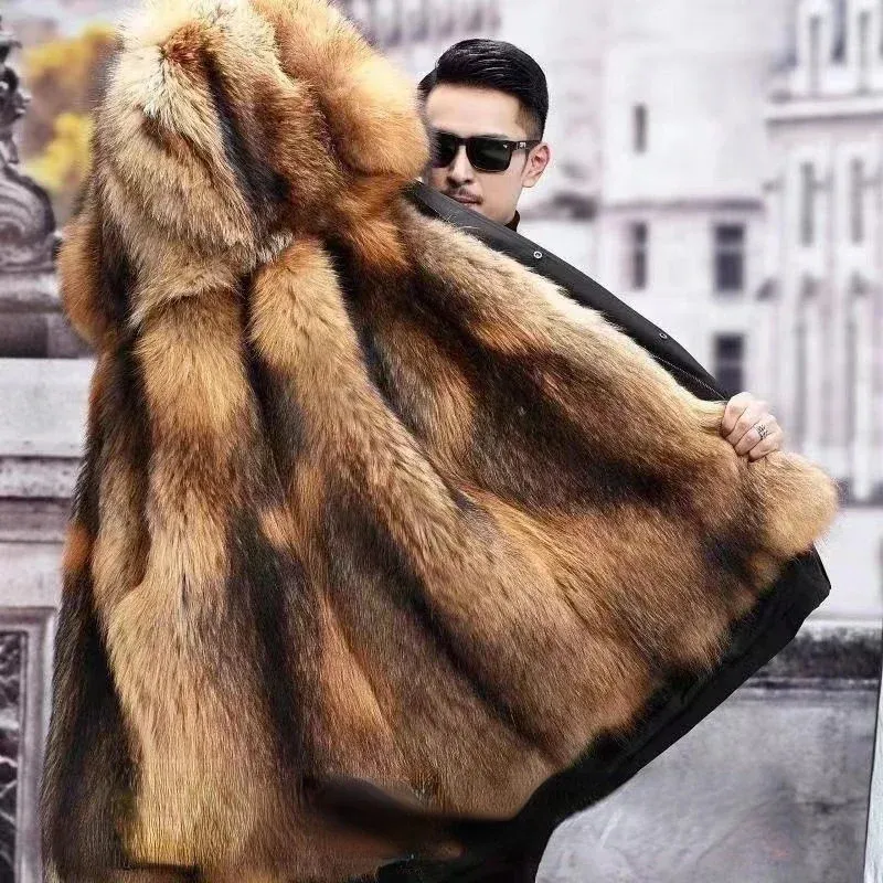 Parka Foderato In Pelliccia Da Uomo Cappotto Finto Di Grandi