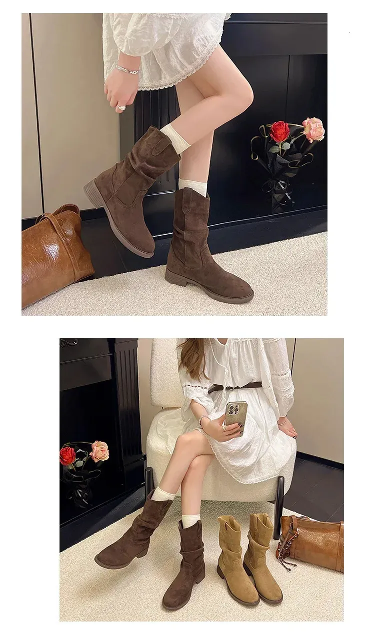Western suède laarzen met blokhak voor dames in retro stijl_voghion.com