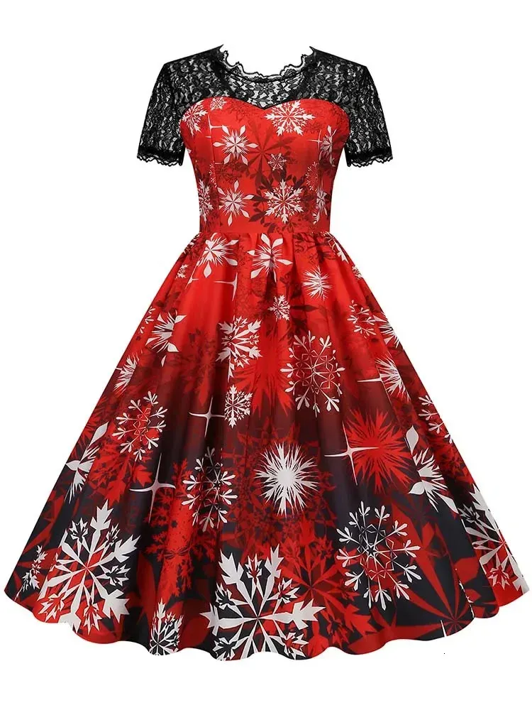 Save Big on Bulk Lace Christmas Party Dress Vintage Lace Christmas Dress  Short Sleeve High Waist Elegant 50s 60s Style Womens Party Costume Xmas ...