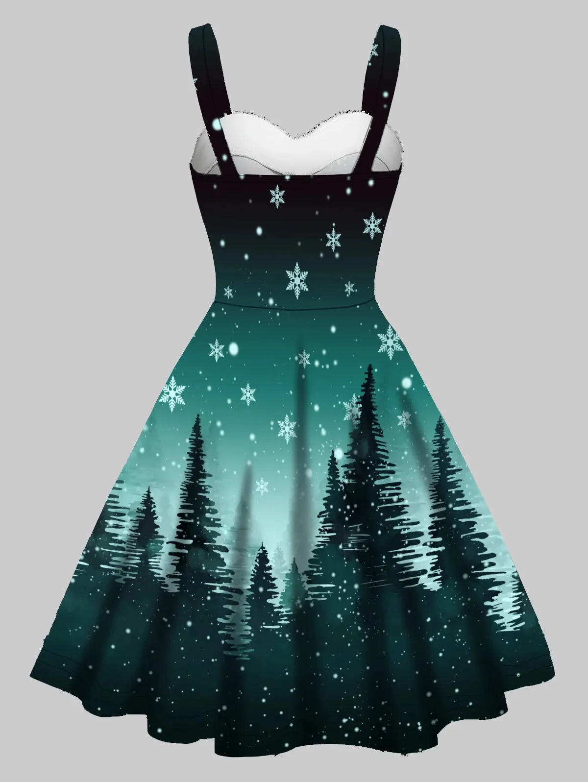 snowflake party dress Women's Christmas Print Flare Dress with Snowflake, Christmas Tree and Snowman Pattern, Long Sleeve V-Neck Vintage Party Dress for Holiday Festive Occasions,Black,Size M