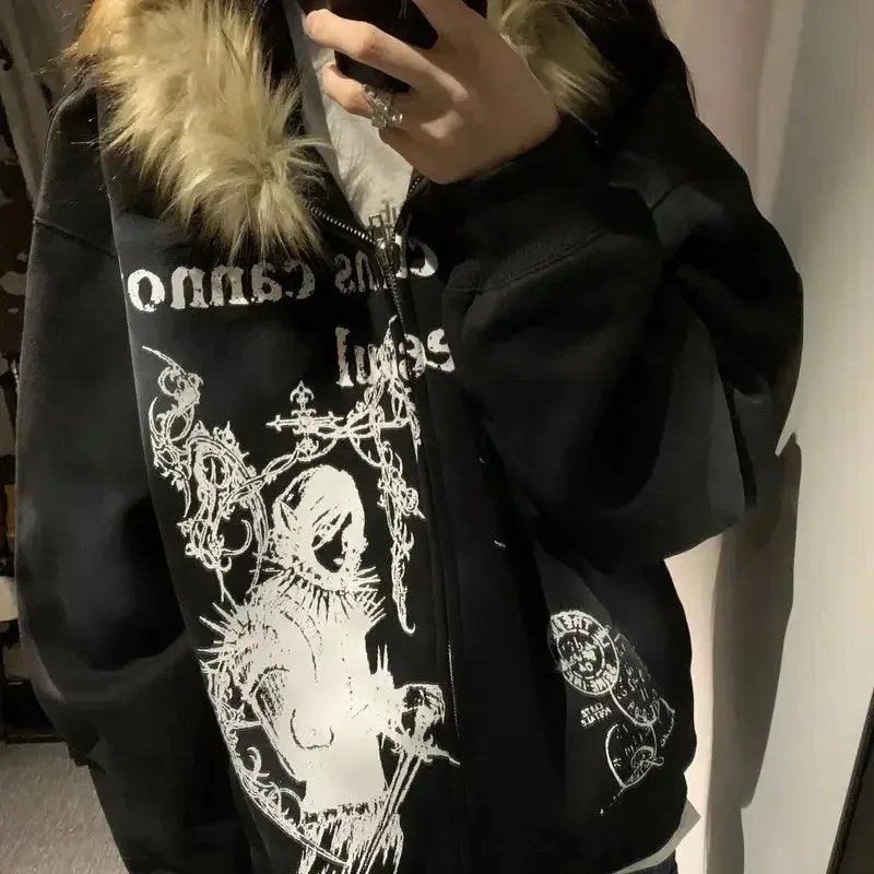 Tinetill Felpe Donna Y2K Giacca Zip Up Gothic Harajuku Felpa Con