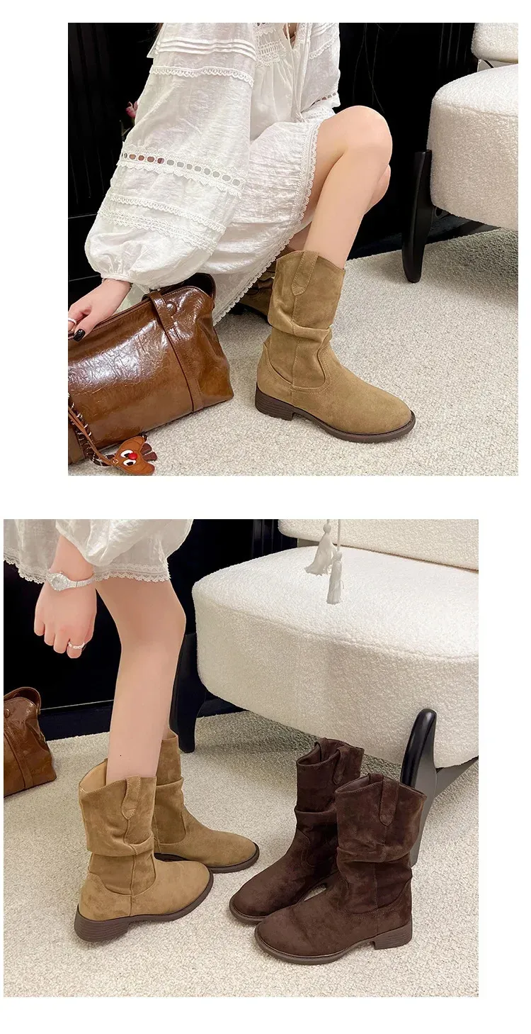 Western suède laarzen met blokhak voor dames in retro stijl_voghion.com