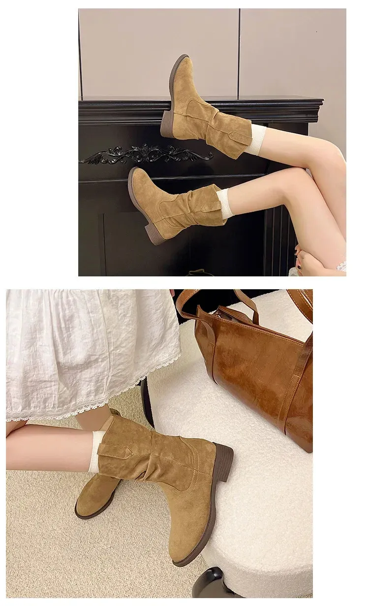 Western suède laarzen met blokhak voor dames in retro stijl_voghion.com