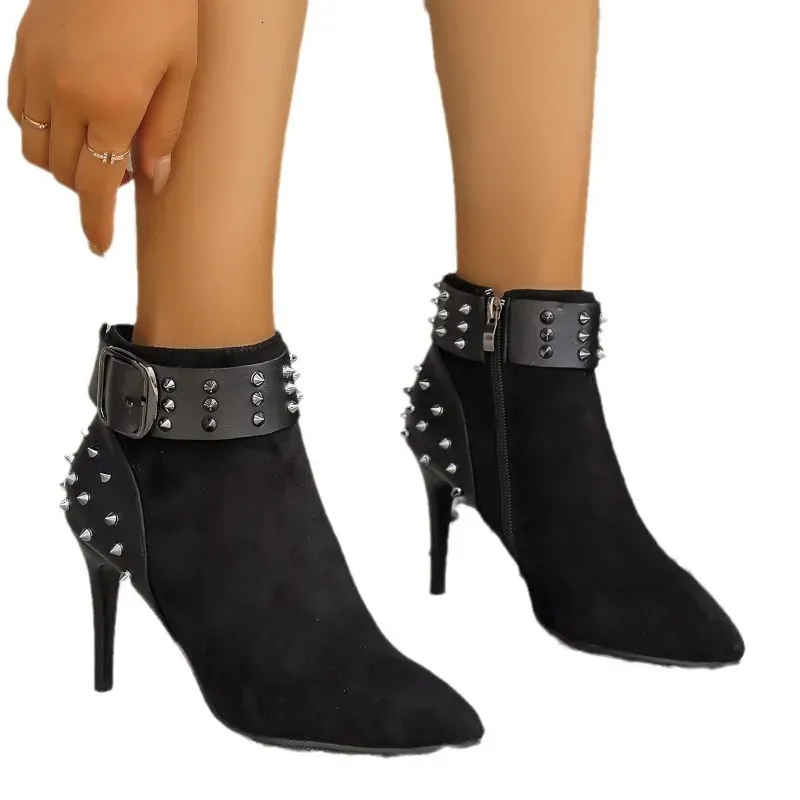 Autumnwinter Nieten-High Heels, sexy, figurschmeichelnd, modisch, spitze Zehenpartie, Stilettoabsatz, schlank, elegant, Damen-Kurzstiefel 251020_voghion.com