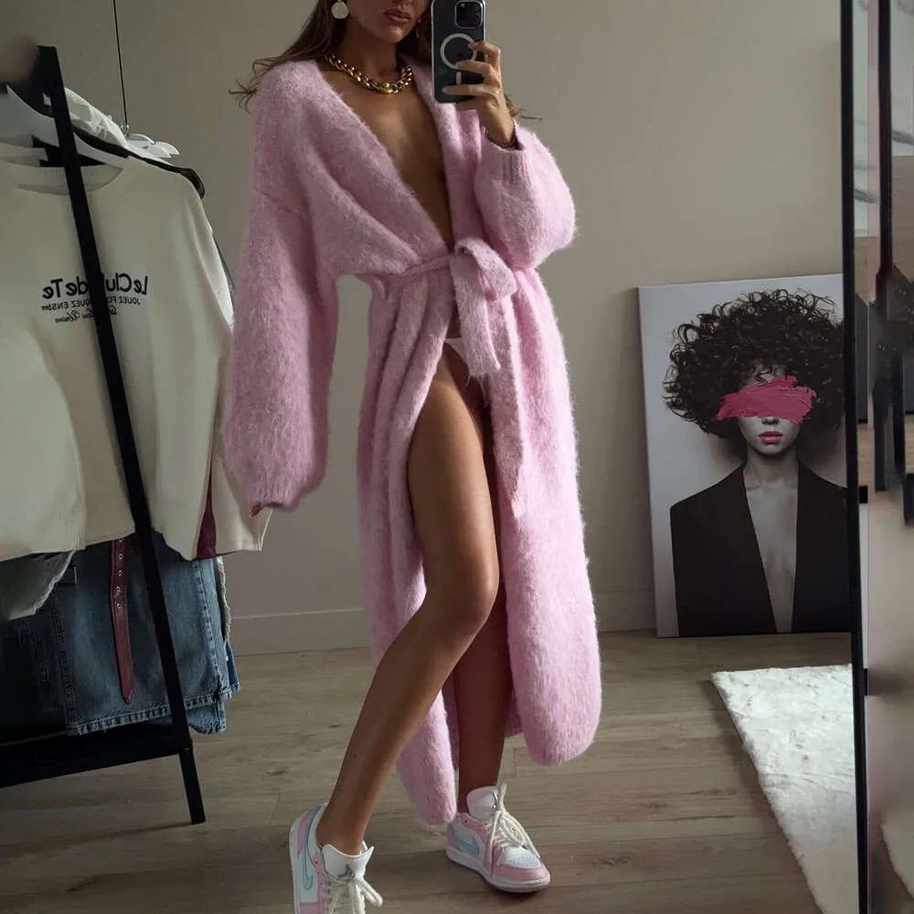 Pbong  The New Soft And Glutinous Knitted Cardigan Is Versatile, Simple And Loose, With A Plush Tie And A Cinched Waist main image 0