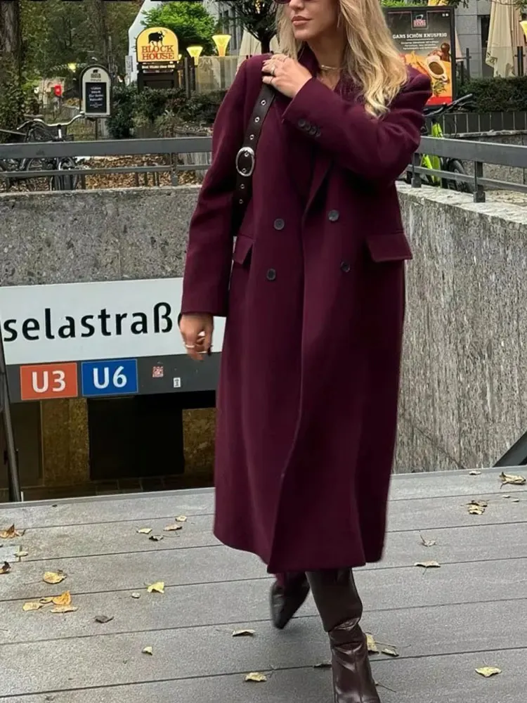 Eleganter Gestreifter Langer Wollmantel Für Damen, Schulterpolster, Revers, Zweireihig, Voller Ärmel, Mantel, Herbst, Winter, Warm, Oberbekleidung 251028 Von 43,77 € | DHgate