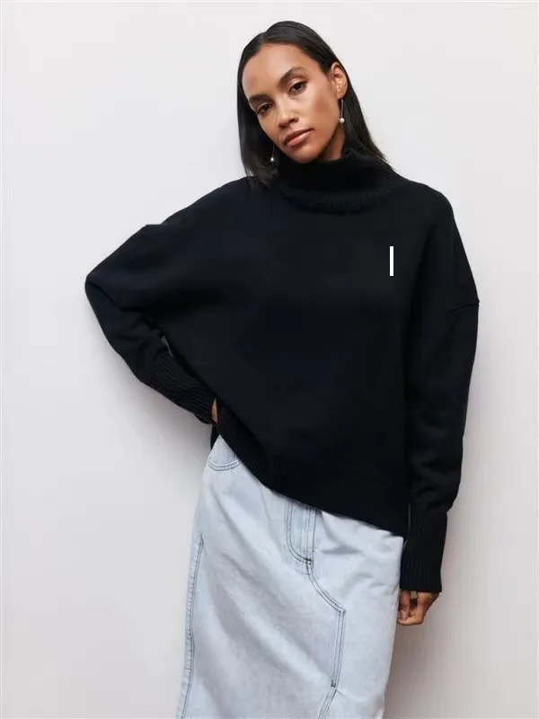 Maglione Invernale Donna A Collo Alto – Morbido, Grosso, Caldo – Felpa Lavorata A Maglia – Taglia M Nero