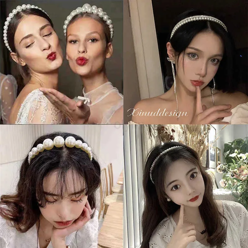2 Cerchietti Per Capelli In Raso Con Perle – Bianco E Nero, Stile Retrò Vintage