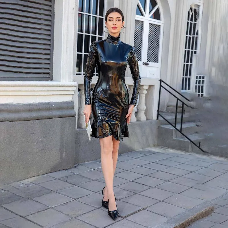 leather dress wish Plus Size Patent Fishtail Skirt Dress: European and American Style, Cross-Border Foreign Trade, Women's Clubwear, Amazon Bright Face Pu from Dhgate Plus size Dresses 2406294
