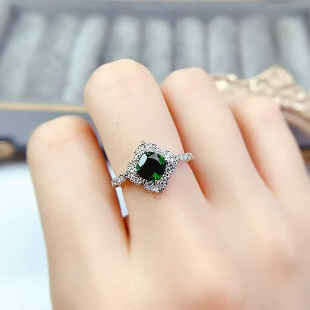 ✓ DHgate 천연 크롬 디옵사이드 링 925 실버 보석 쥬얼리 인증서 6mm 0.8ct 정품 디옵사이드 실버 링, 18K 골드 도금  | 인기 상품 확인