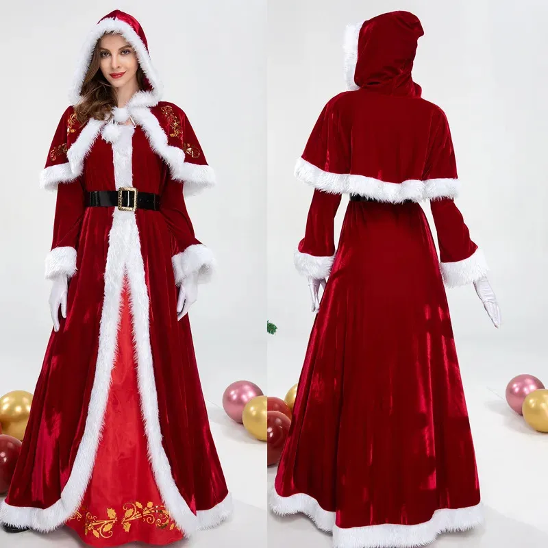 Deluxe Mrs Claus Christmas Cosplay Dress for Women - Red Dress for Xmas Party and Cosplay (241022)