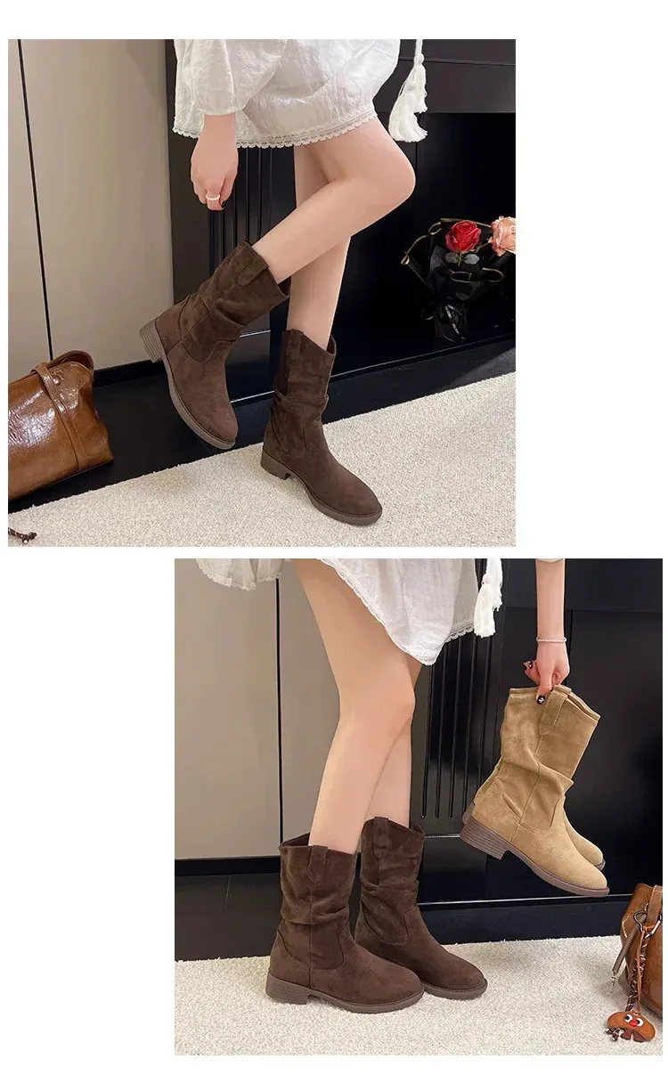 Western suède laarzen met blokhak voor dames in retro stijl_voghion.com