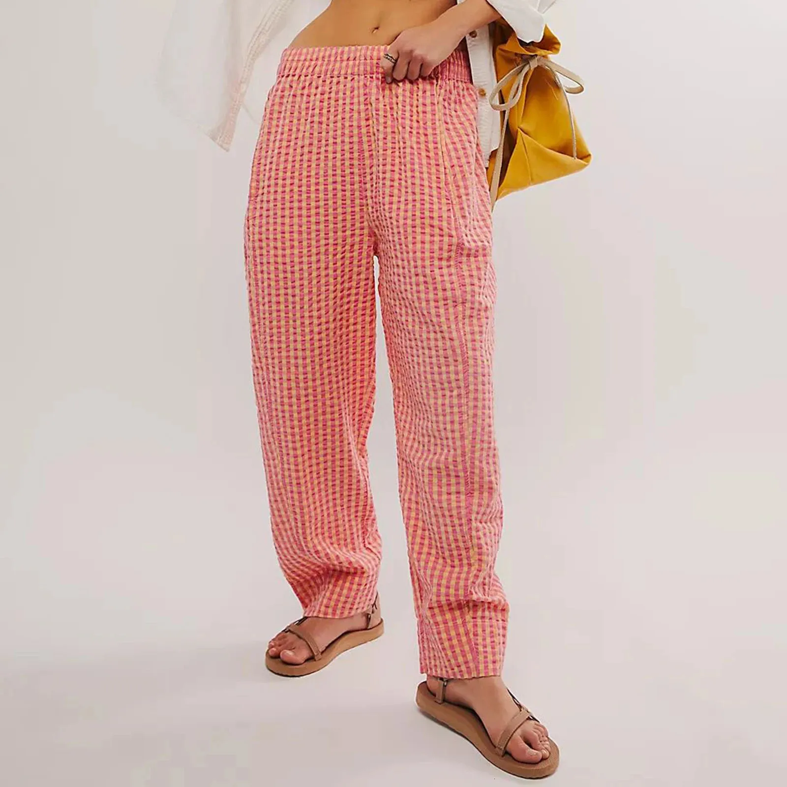 Pantaloni da donna con stampa scozzese Y2k Orlo arricciato