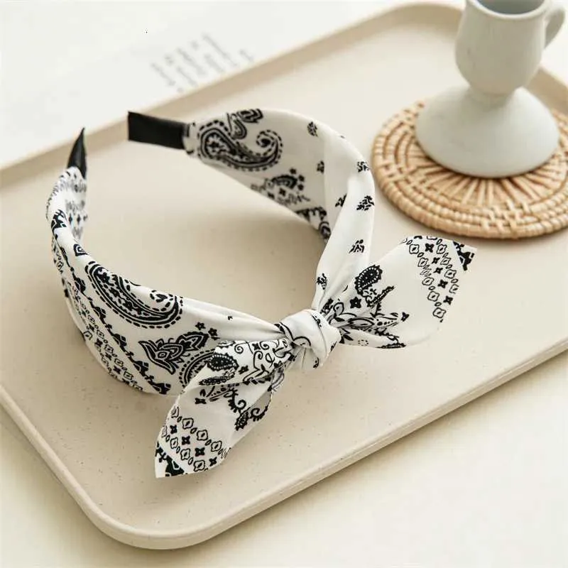 2 Fasce Paisley Elasticizzate Per Donna - Bandana Con Fiocco Boho Stile Vintage - Bianco E Nero