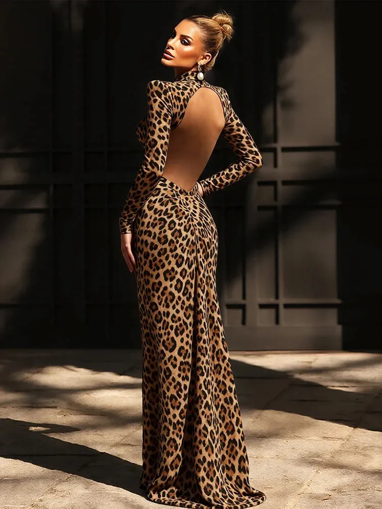Nibber Leopard Print Maxi Dress Women Backless Full... From 15,48  | DHgate