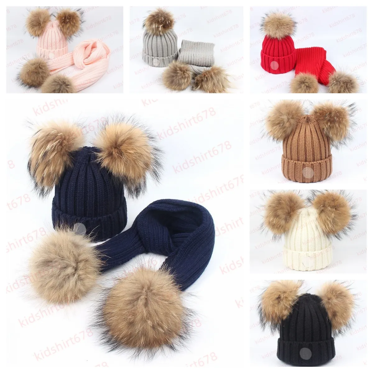 Embroidered Kid's Baby Winter Hat With Big Fur Poms  ... 