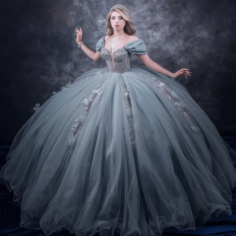 Aqua Blue Quinceanera Dresses Ball Gown Off Shoulder... From Zaomeng321, $277.39