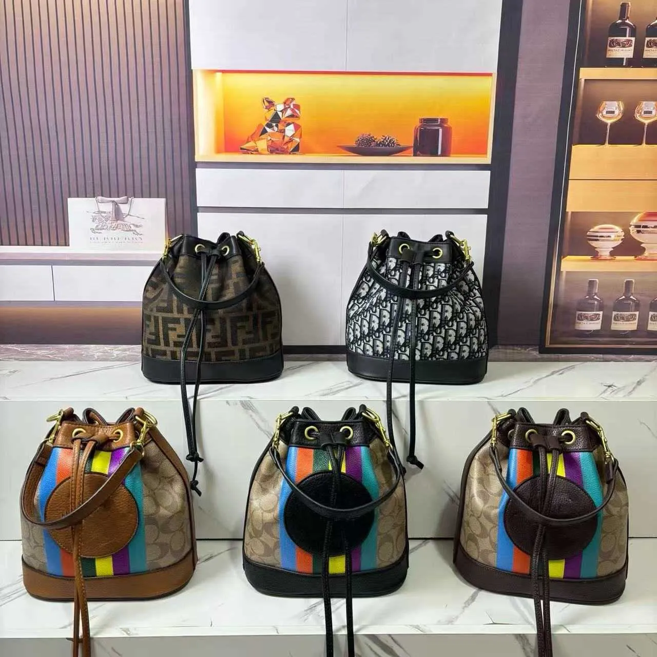 Designer Luxury Tote Bag Trendy Color Block Drawstring Bucket Bag from ...
