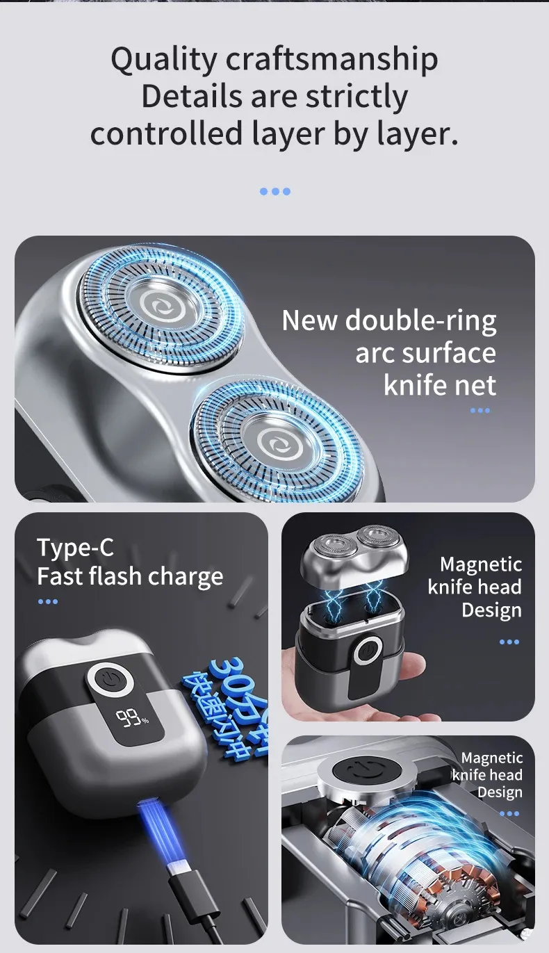 Electric Shaver Mini Pocket Travel Razor Portable Wireless Detachable ...