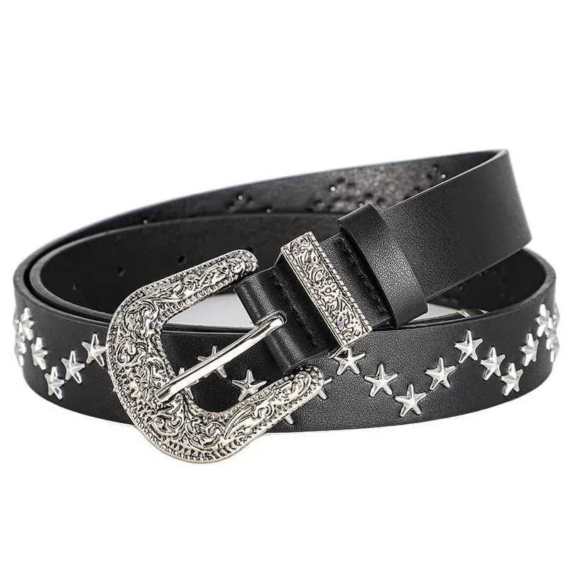 Vintage Genuine Leather Black Punk Rock Womens Belt Amazon.com: Eigso Womens Faux Leather Gothic Rock Belt Punk  main image 3